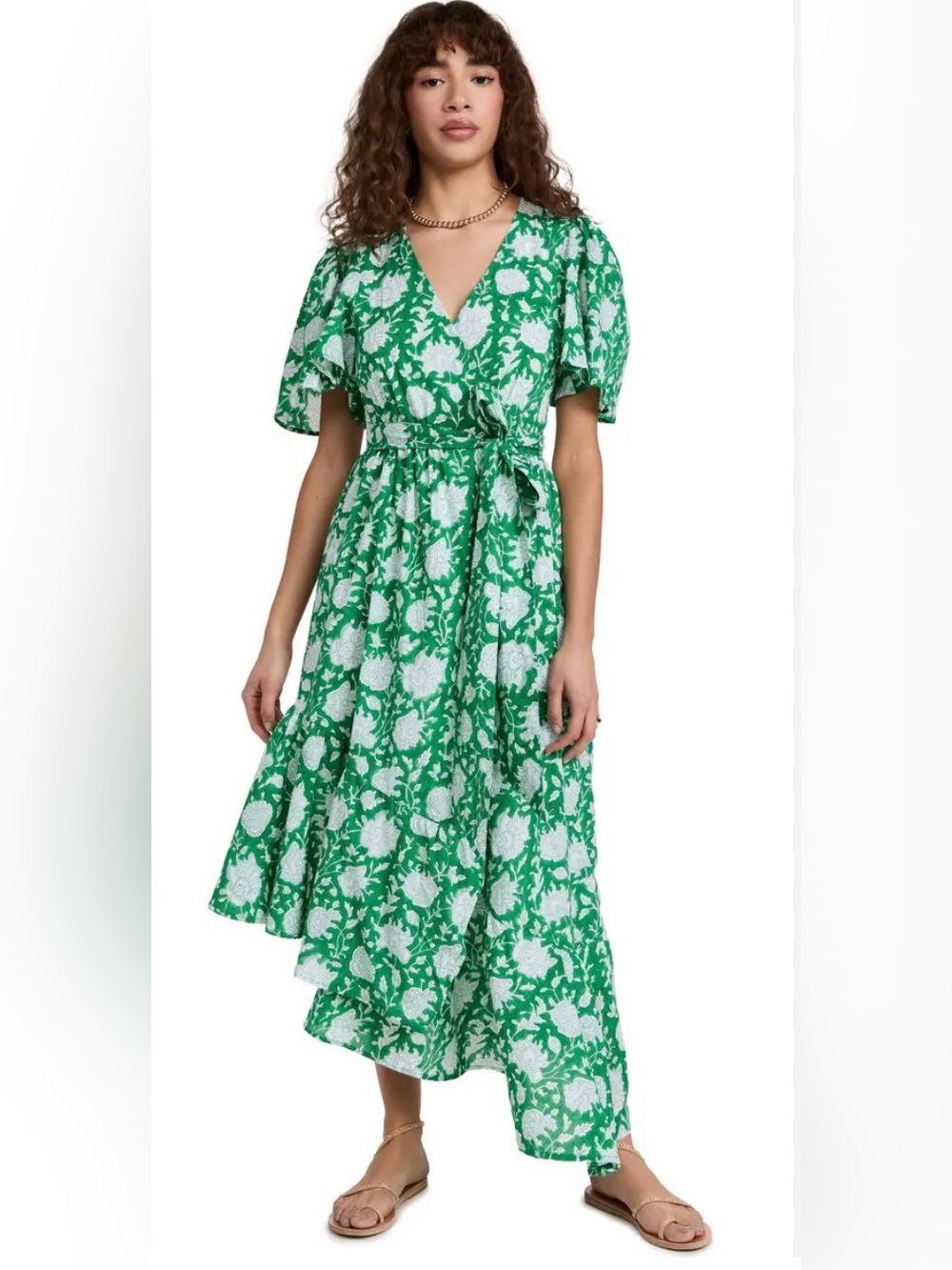 Mille Helena Midi Wrap Dress in Green Zinnia - Size L